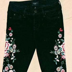 Black floral embroidered skinny jeans
